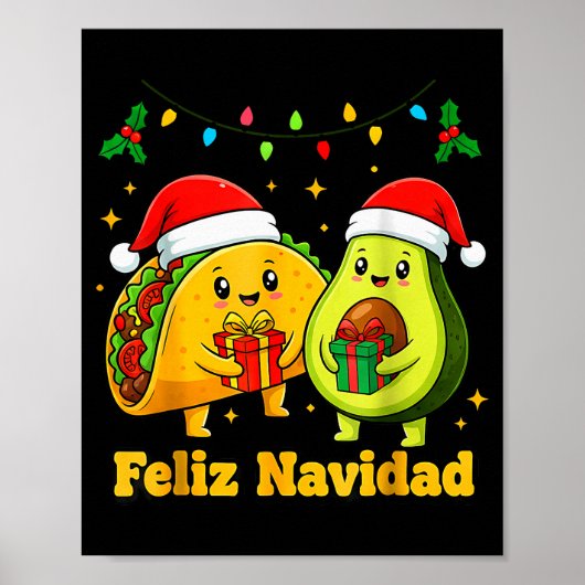 Prettig kerstfeest Avocado Tacos Mexicaanse Kerst Poster (Voorkant)