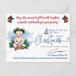 Prettig kerstfeest baby groet van kinderarts feestdagenkaart
