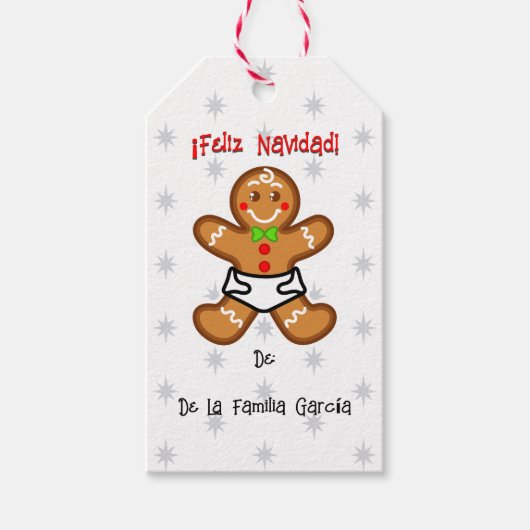 Prettig kerstfeest! Baby peperkoek / Wit-Rood Cadeaulabel (Voorkant)