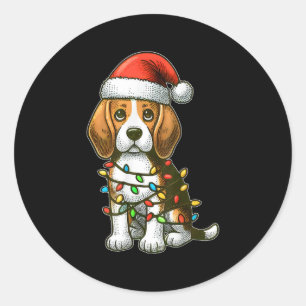 Prettig kerstfeest Beagle Kerstman Kerstlichten Ho Ronde Sticker