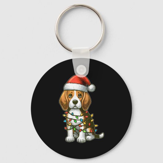 Prettig kerstfeest Beagle Kerstman Kerstlichten Ho Sleutelhanger (Voorkant)