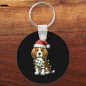 Prettig kerstfeest Beagle Kerstman Kerstlichten Ho Sleutelhanger (Voorkant)