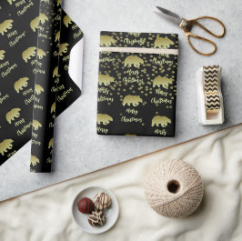Prettig kerstfeest Beer Goud en Zwart Cadeaupapier