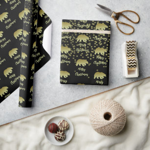 Prettig kerstfeest Beer Goud en Zwart Cadeaupapier