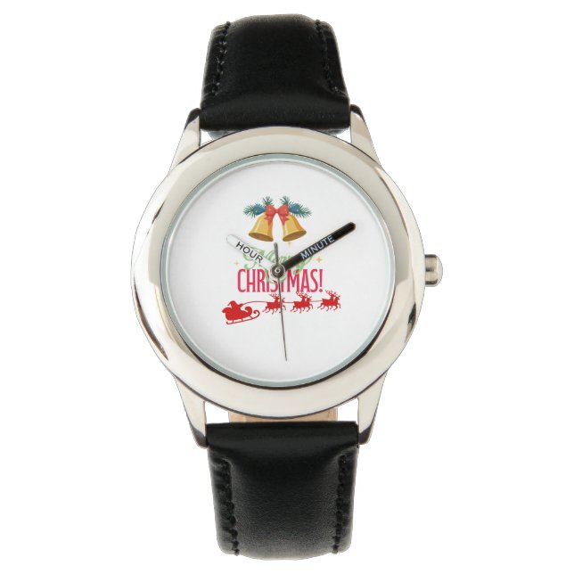 Prettig Kerstfeest – Bellen & Kerstman slee ontwer Horloge (Voorkant)