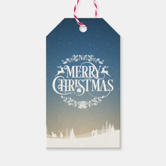Prettig kerstfeest besneeuwd tafereel cadeaulabel (Voorkant)