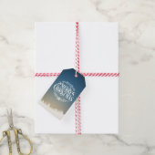 Prettig kerstfeest besneeuwd tafereel cadeaulabel (Met Touw)