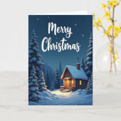 Prettig kerstfeest besneeuwde blokhut kaart (Gele Bloem)