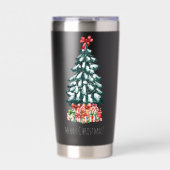 Prettig kerstfeest Besneeuwde dennenboom Geïsoleerde Drinkbeker (Voorkant)