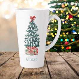 Prettig kerstfeest Besneeuwde dennenboom Latte Mok