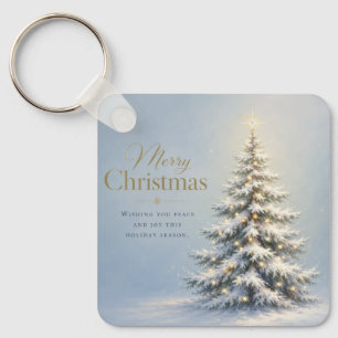Prettig kerstfeest Besneeuwde dennenboom Sleutelhanger