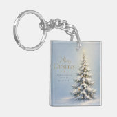 Prettig kerstfeest Besneeuwde dennenboom Sleutelhanger (Voorkant Links)