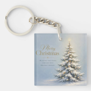 Prettig kerstfeest Besneeuwde dennenboom Sleutelhanger