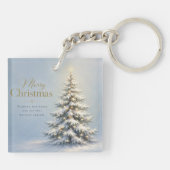 Prettig kerstfeest Besneeuwde dennenboom Sleutelhanger (Achterkant)