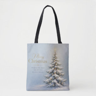 Prettig kerstfeest Besneeuwde dennenboom Tote Bag
