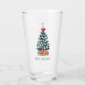 Prettig kerstfeest besneeuwde pijnboom glas (Achterkant)