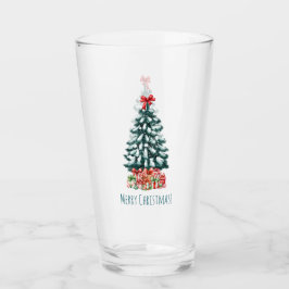 Prettig kerstfeest besneeuwde pijnboom glas
