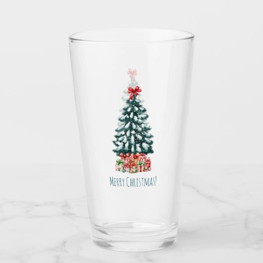 Prettig kerstfeest besneeuwde pijnboom glas (Voorkant)