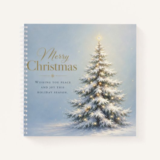 Prettig kerstfeest Besneeuwde pijnboom Notitieboek (Voorkant)
