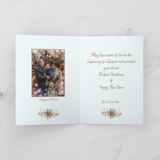 Prettig kerstfeest Bessen Goud Schrift aangepaste  Kaart (Binnen)