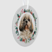 Prettig kerstfeest bessen huisdierhond foto gepers ornament (voorkant)