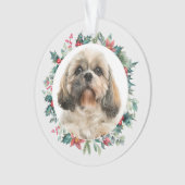 Prettig kerstfeest bessen huisdierhond foto gepers ornament (voorkant)