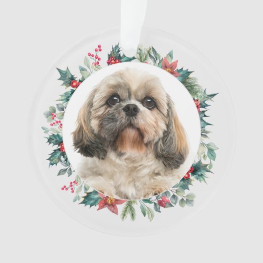Prettig kerstfeest bessen huisdierhond foto gepers ornament (voorkant)