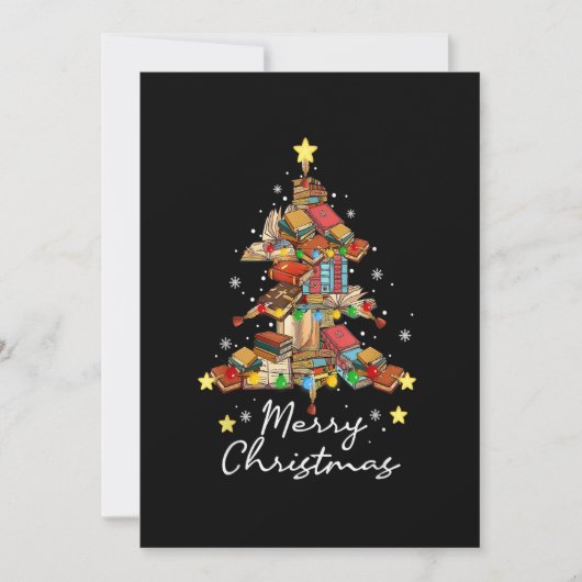 Prettig kerstfeest Bibliotheek Boom Boek Lezen Lie Kaart (Voorkant)