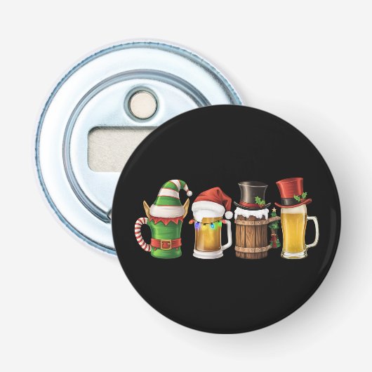 Prettig kerstfeest Bier drinkende kerstman Bierlie Button Flesopener (Voorkant)