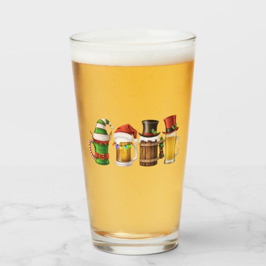 Prettig kerstfeest Bier drinkende kerstman bierlie Glas (Voorkant gevuld)