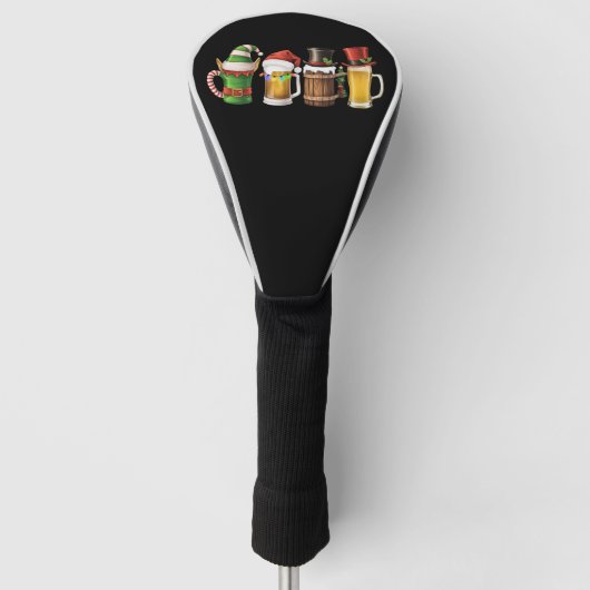 Prettig kerstfeest Bier drinkende kerstman Bierlie Golfheadcover (Voorkant)