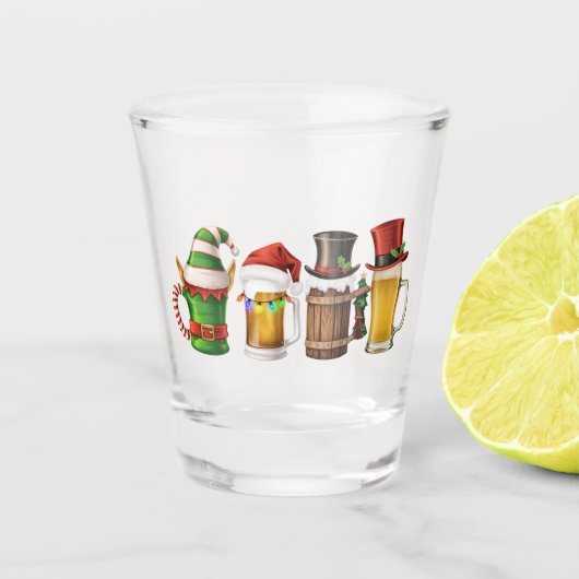 Prettig kerstfeest Bier drinkende kerstman bierlie Shot Glas (Voorkant)