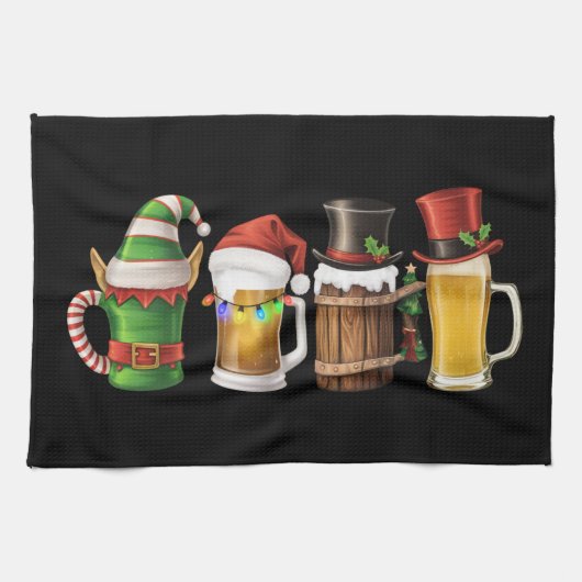 Prettig kerstfeest Bier drinkende kerstman bierlie Theedoek (Horizontaal)