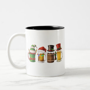 Prettig kerstfeest Bier drinkende kerstman bierlie Tweekleurige Koffiemok