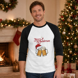 Prettig kerstfeest bier proost heren 3/4 mouw t-shirt