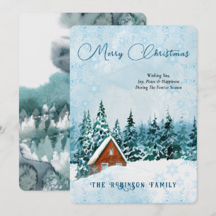 Prettig kerstfeest Blauw Aquarel Winterlandschap Feestdagenkaart