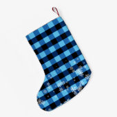 Prettig kerstfeest Blauw geruit patroon Aangepaste Kleine Kerstsok (Achterkant (Hangend))