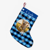 Prettig kerstfeest Blauw geruit patroon Aangepaste Kleine Kerstsok (Voorkant (Hangend))