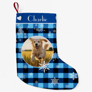 Prettig kerstfeest Blauw geruit patroon Aangepaste Kleine Kerstsok