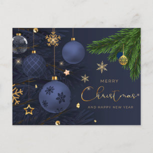 Prettig kerstfeest Blauw, Gouden ornamenten  Feestdagenkaart