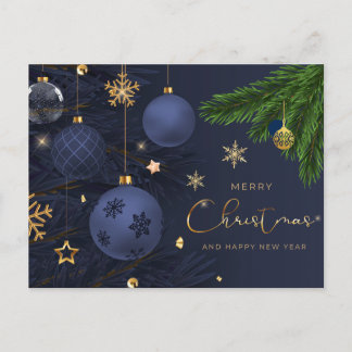 Prettig kerstfeest Blauw, Gouden ornamenten Feestdagenkaart