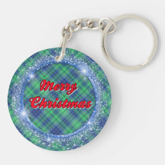 Prettig kerstfeest Blauw kariert nepschitterend li Sleutelhanger