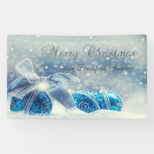 Prettig kerstfeest,Blauw,Kerstballen Spandoek (Horizontaal)