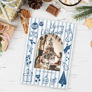 Prettig kerstfeest Blauw met de hand getekende fav Feestdagenkaart