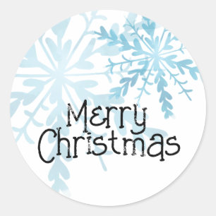 Prettig kerstfeest Blauw sneeuwvlokje Ronde Sticker