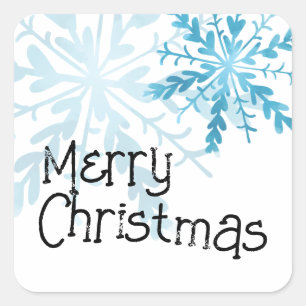 Prettig Kerstfeest Blauw Sneeuwvlokje Vierkante Sticker
