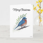 Prettig kerstfeest Blauwborst Vogel Kerstkaart Kaart (Gele Bloem)