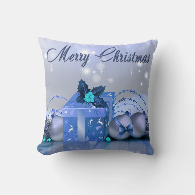 Prettig kerstfeest blauwe bellen kussen (Voorkant)