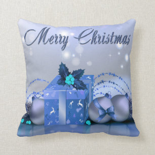 Prettig kerstfeest blauwe bellen kussen