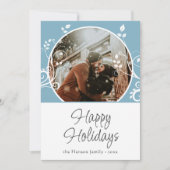 Prettig Kerstfeest Blauwe Blad Familie Foto Feestdagenkaart (Voorkant)